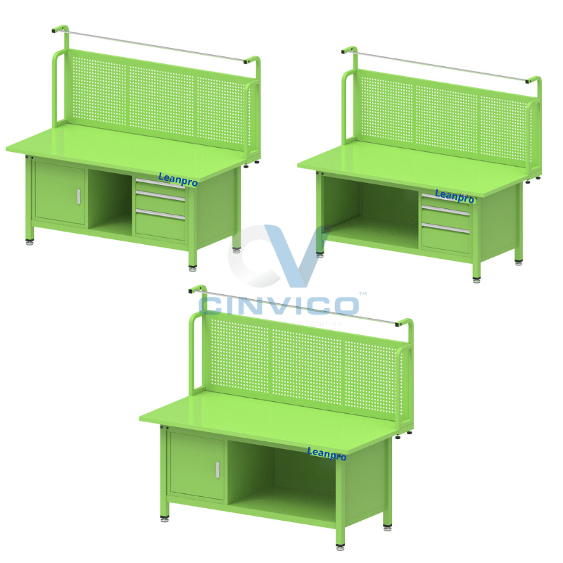 mẫu bàn cơ khí có ngăn để đồ