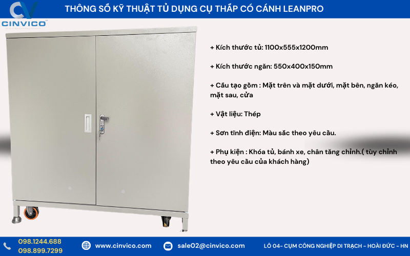 Thông số kỹ thuật tủ thấp có cánh để đồ Leanpro
