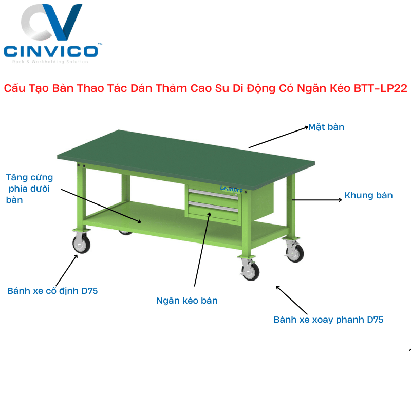 cấu tạo bàn dán thảm cao su di động có ngăn kéo BTT-LP22 (1)