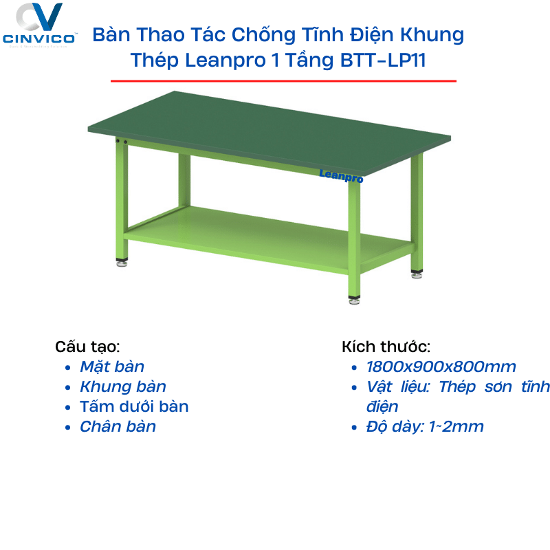 Cấu tạo bàn thao tác chống tĩnh điện khung thép Leanpro