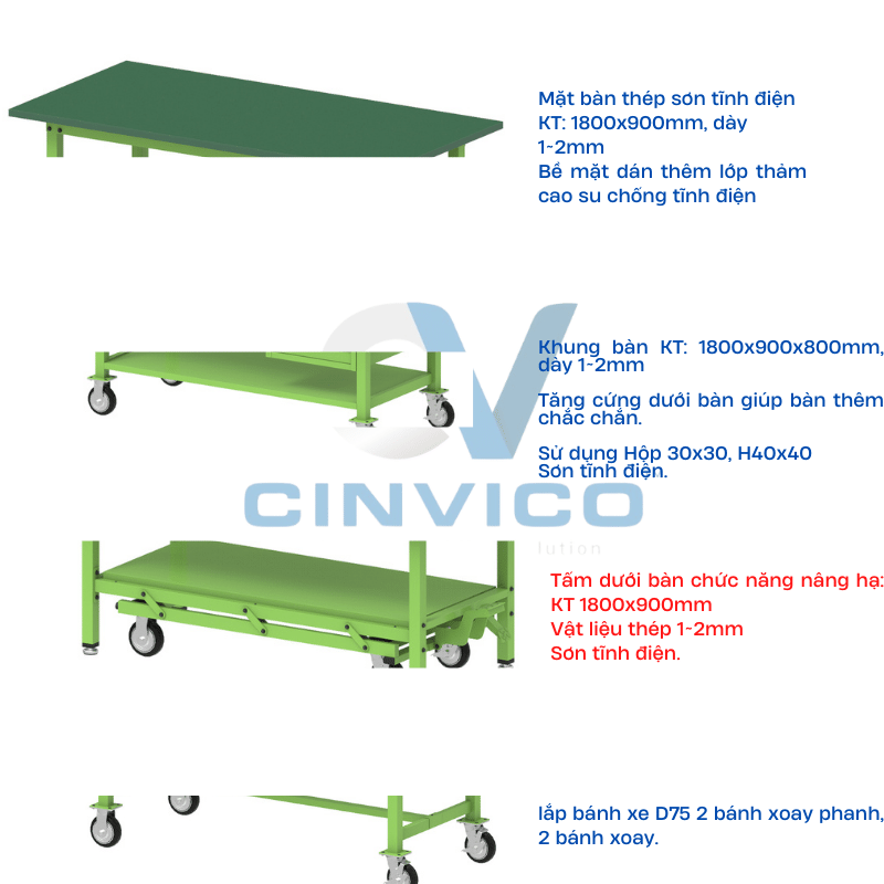 Bàn Thao Tác Nâng Hạ Leanpro Chống Tĩnh Điện BTT-LP23