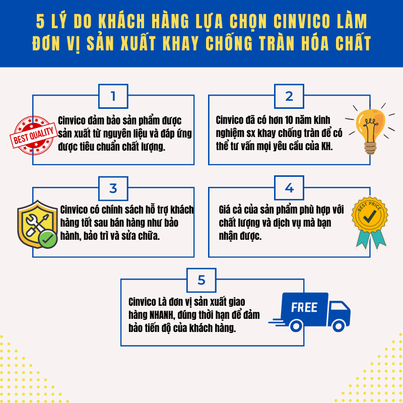 5 lý do khách hàng lựa chọn Cinvico làm đơn vị sản xuất khay chống tràn Leanpro