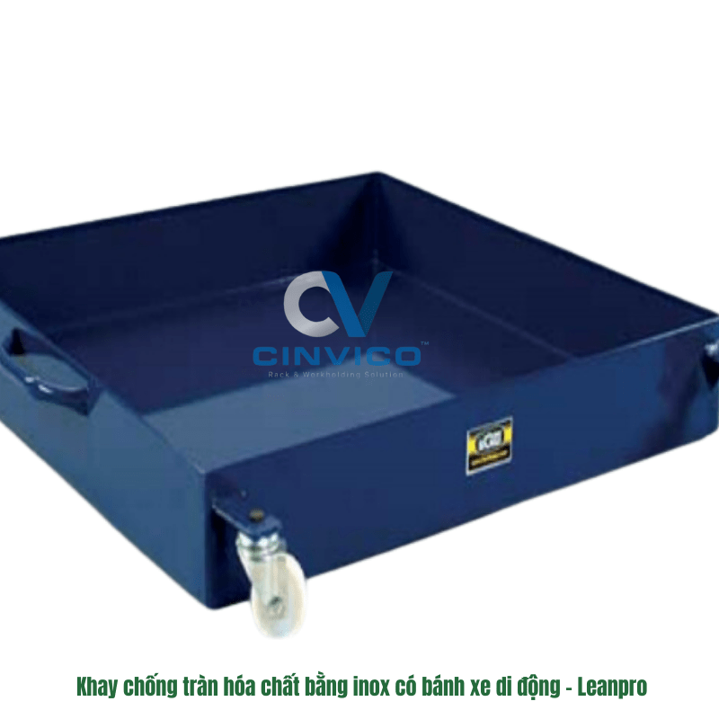 Khay chống tràn inox có bánh xe Leanpro
