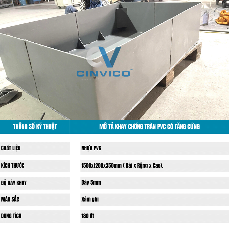 Thông số khay chống tràn PVC Có tăng cứng KCT-LP03