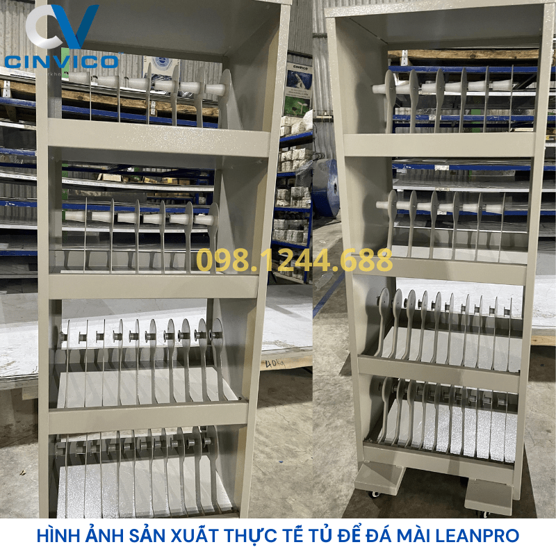 Hình ảnh sản xuất thực tế tủ để đá mài Leanpro