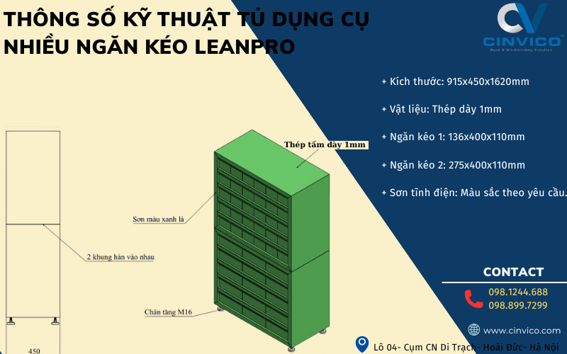thông số kỹ thuật tủ dụng cụ nhiều ngăn 