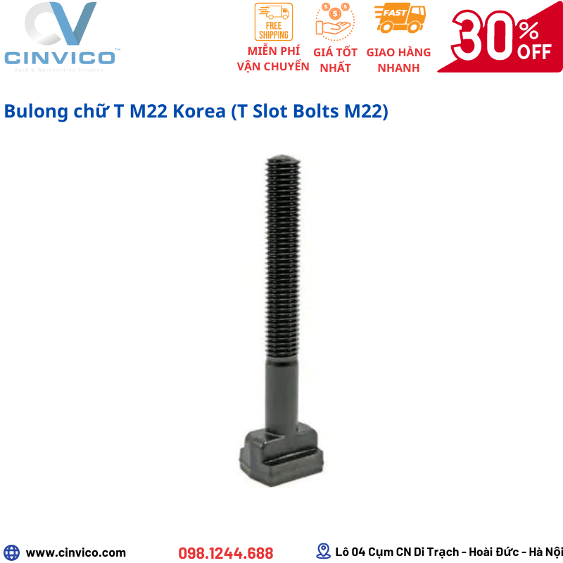 Bulong T M22 Hàn Quốc ( T-Slot-Bolts-M22)