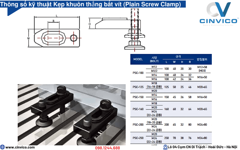 Thông số kỹ thuật kẹp khuôn thẳng bắt vít Plain Screw Clamp