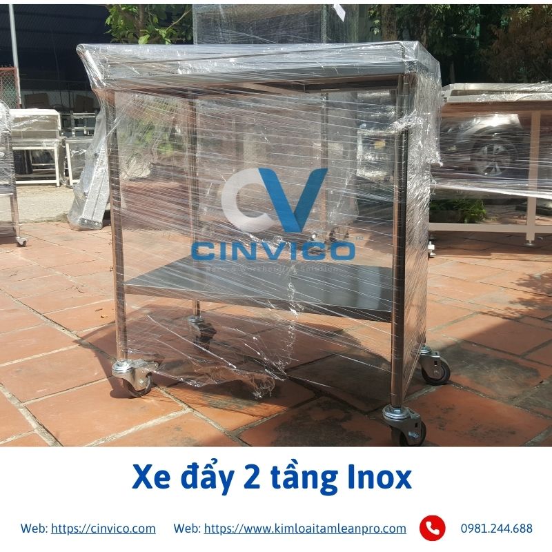 Xe đẩy hàng Inox 2 tầng