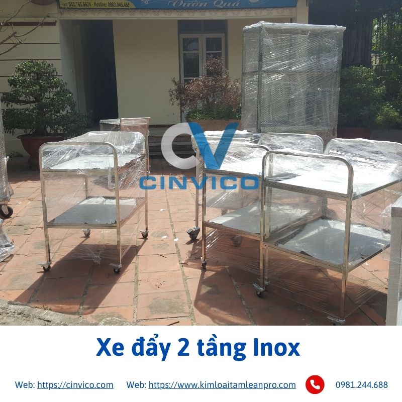 Xe đẩy 2 tầng bằng Inox