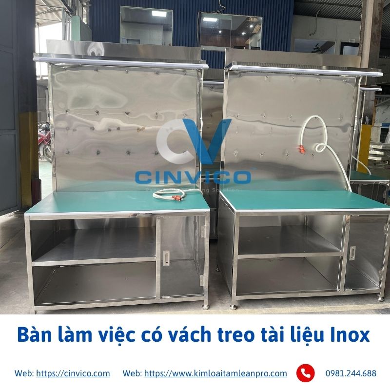 Bàn làm việc có vách treo tài liệu Inox 
