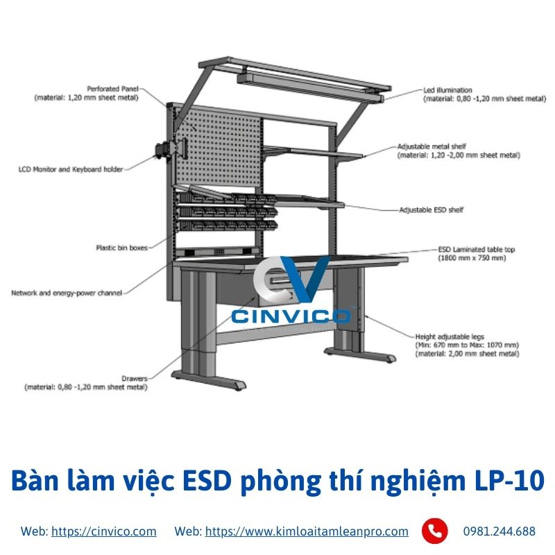 hình ảnh thực tế sản phẩm bàn làm việc esd phòng thí nghiệm lp-10