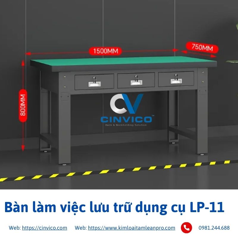 hình ảnh thực tế sản phẩm bàn làm việc lưu trữ dụng cụ tại Cinvico