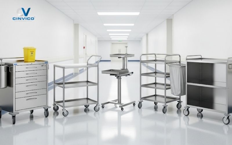 Ứng dụng xe đẩy inox 304 trong bệnh viện và phòng lab