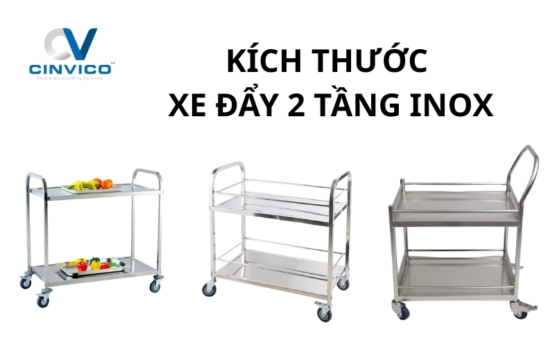 Kích thước xe đẩy 2 tầng inox phổ biến nhất hiện nay