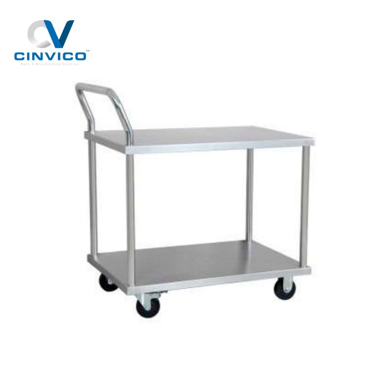Xe đẩy hàng 4 bánh tải trọng 150-1000kg cho xưởng sản xuất, kho hàng, nhà máy. Cinvico hướng dẫn chọn loại phù hợp theo ngành, ngân sách & tiêu chuẩn 5S.